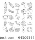 Summer Hand Drawn Doodle Line Art Outline Set 94309344