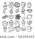 Tea Time Hand Drawn Doodle Line Art Outline Set 94309345