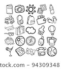 Travel Hand Drawn Doodle Line Art Outline Set 94309348