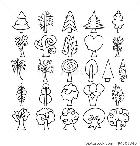Trees Hand Drawn Doodle Line Art Outline Set Trees Hand Drawn Doodle Line Art Outline Set 94309349