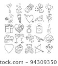 Valentine Hand Drawn Doodle Line Art Outline Set 94309350