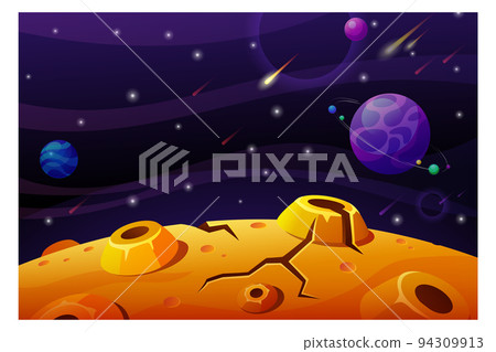 Fantasy planet landscape. Cartoon space game background Fantasy planet landscape. Cartoon space game background 94309913