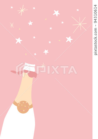 Open bottle of sparkling wine, stars and sparkles on pink background with copyspace. Vector illustration for party invitation, congratulations greeting card, event banner design Open bottle of sparkling wine, stars and sparkles on pink background with copyspace. Vector illustration for party invitation, congratulations greeting card, event banner design 94310614