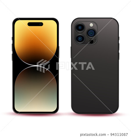 Black smartphone, model phone 14 PRO, new IT industry, original wallpaper, mockup for web design on a white background - Vector 94311087