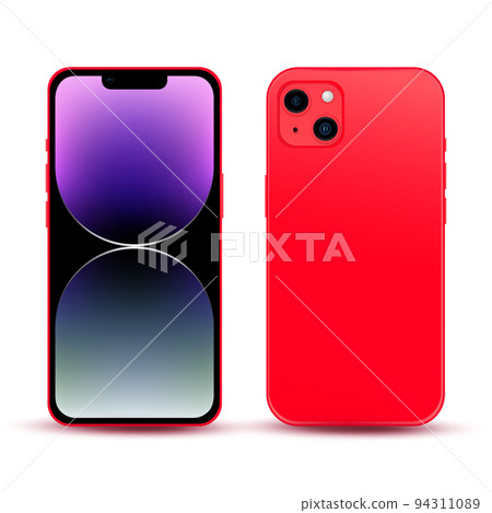 Red smartphone, model phone 14, IT industry novelty, original wallpaper, mockup for web design on a white background - Vector Red smartphone, model phone 14, IT industry novelty, original wallpaper, mockup for web design on a white background - Vector 94311089