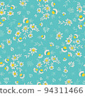 White daisies ditsy on teal background vector seamless repeat pattern design. For fabric allover print, gift wraps, clothing, textile and more 94311466