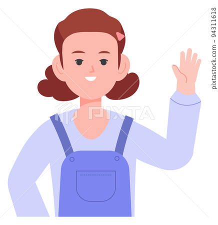 Hello gesture. Kid waving hand. Smiling girl 94311618