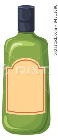Green bottle with blank label. Cartoon drink icon Green bottle with blank label. Cartoon drink icon 94311696