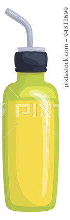Oil dispensing bottle. Cartoon glass with salad dressing Oil dispensing bottle. Cartoon glass with salad dressing 94311699