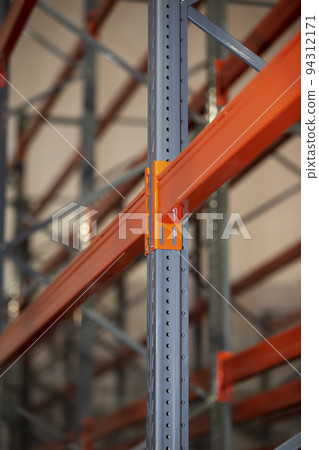 Metal joints of warehouse shelves. Metal joints of warehouse shelves. 94312171
