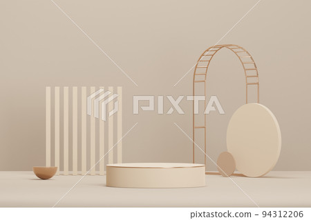 Stock 3D illustration background of fashionable beige color display stand 94312206