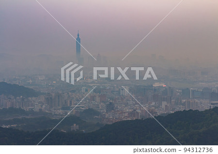 Sunset aerial view of the Neihu District cityscape from Bishanyan 94312736