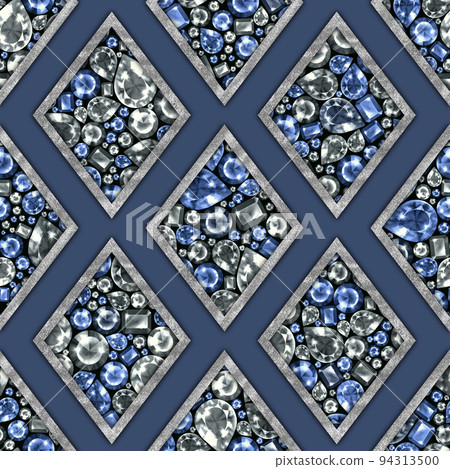 Seamless blue background with gemstones. Decorative jewelry pattern. 94313500