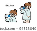 A loose illustration of a girl hydrating in a sauna 94313840