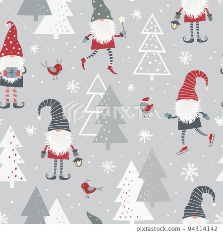 Christmas seamless pattern with scandinavian gnome, christmas tree and snowflakes. Can be used for fabric, wrapping paper, scrapbooking, textile, poster etc. 94314142