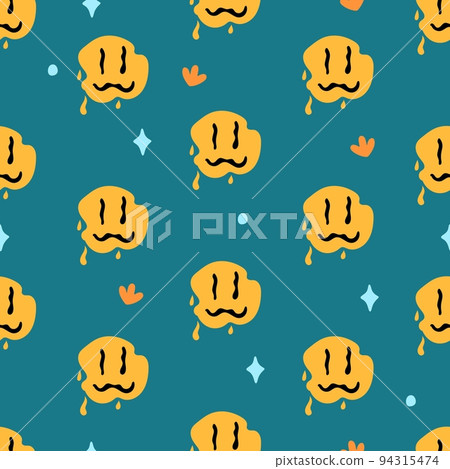 A pattern of smiles in the retro style of the 70s. Good vibes multi-colored picture. Vector illustration 94315474