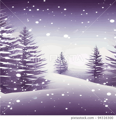 Vector illustration winter forest with snow fog, suitable Christmas greeting. Winter landscape vector. landscape with silhouettes snowy firs among snowfalls on the snowfalls on the backgrounds 94316300