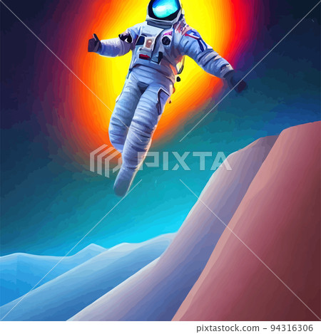 Vector illustration of space, astronaut and galaxy for poster, banner or background. Abstract drawings of the future, science fiction and astronomy. Astronaut astronaut floats in the stratosphere 94316306