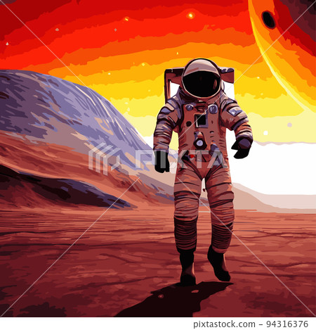 Vector illustration of space, astronaut and galaxy for poster, banner or background. Abstract drawings of the future, science fiction and astronomy. Astronaut astronaut floats in the stratosphere 94316376