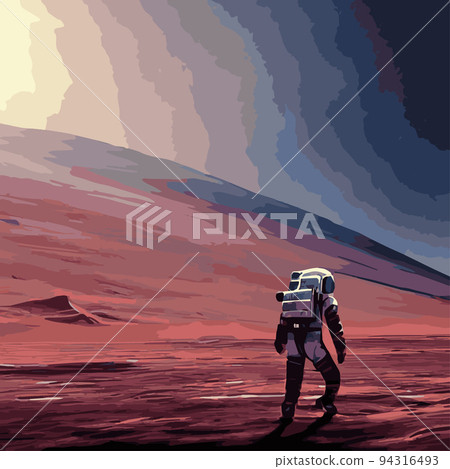 Vector illustration of space, astronaut and galaxy for poster, banner or background. Abstract drawings of the future, science fiction and astronomy. Astronaut astronaut floats in the stratosphere 94316493