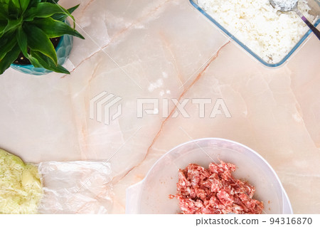 Ingredients for lazy cabbage rolls on table Ingredients for lazy cabbage rolls on table 94316870