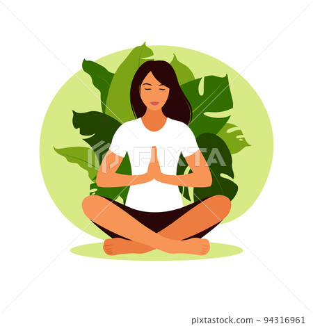 Woman meditating in nature. Meditation concept, - Stock