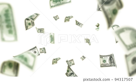 Dollar bill. Washington American cash. Usd money white background. Money falling. 94317507
