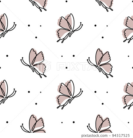 Seamless pattern, contour butterflies with color on a white background. Textile, print, vector 94317525