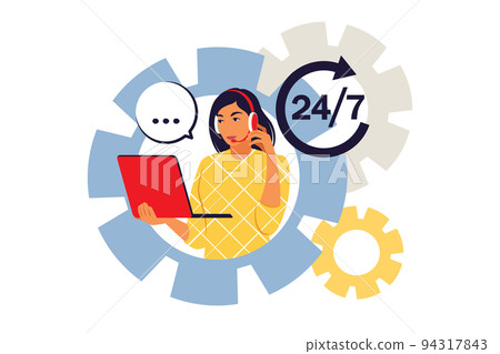 Call center concept. Client services and communication, customer support, phone assistance. Vector illustration. Flat 94317843