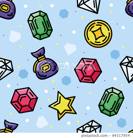 Colored seamless pattern background with videogame jewels and coins icon Vector 94317954