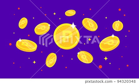 Coins and pollen falling from the sky. money, lotto, confetti, dollar, point. Vector 94320348