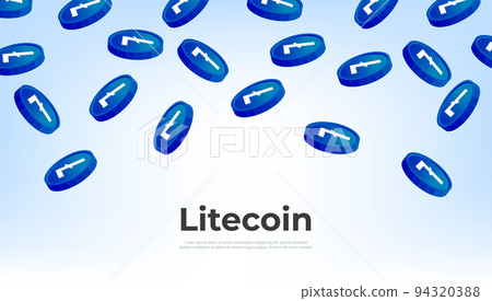 Litecoin (LTC) coin falling from the sky. LTC cryptocurrency concept banner background. 94320388