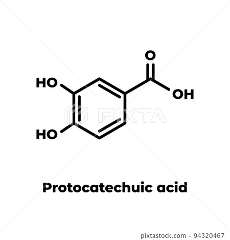 Protocatechuic acid (PCA) green tea antioxidant molecule. Skeletal formula on white background. 94320467