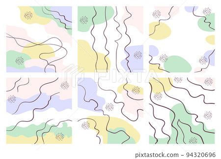 Set of abstract square background in pastel colors with curved lines. 94320696