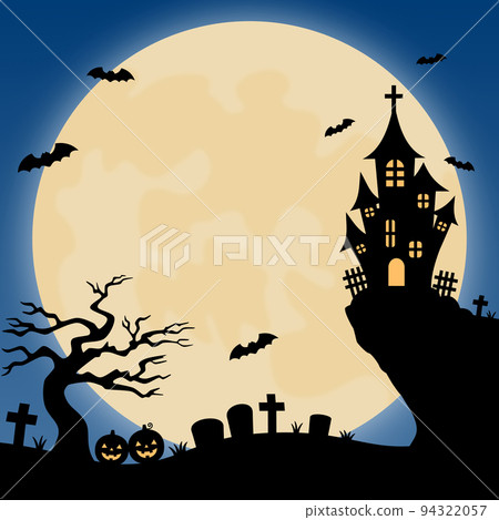 萬聖節陰森森的滿月之夜背景素材 94322057