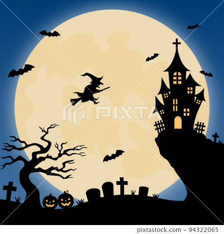 萬聖節陰森森的滿月之夜背景素材 94322065
