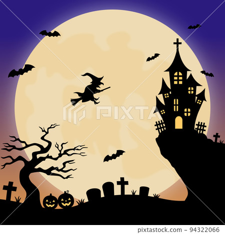 萬聖節陰森森的滿月之夜背景素材 94322066