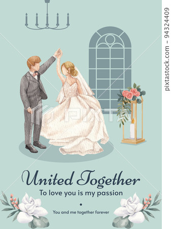 Poster template with gorgeous green wedding concept,watercolor style 94324409