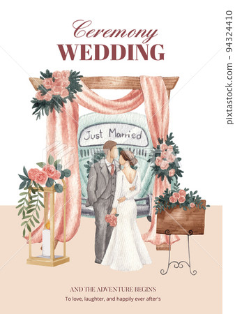 Poster template with gorgeous green wedding concept,watercolor style Poster template with gorgeous green wedding concept,watercolor style 94324410