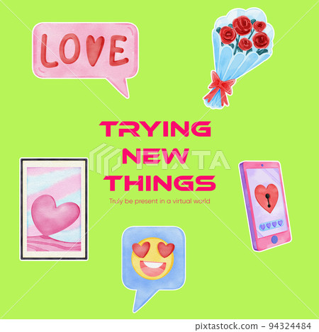 Sticker template with VR Dating concept,watercolor style 94324484