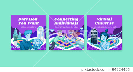 Banner template with VR Dating concept,watercolor style 94324495