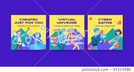 Banner template with VR Dating concept,watercolor style 94324496