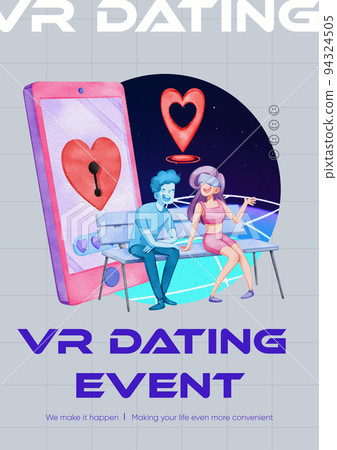 Poster template with VR Dating concept,watercolor style Poster template with VR Dating concept,watercolor style 94324505