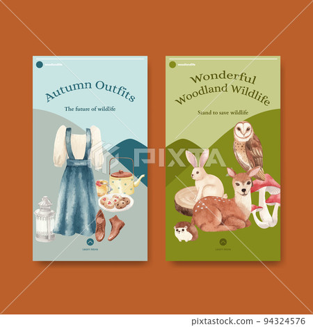 Instagram template with autumn outfit woodland life concept,watercolor style 94324576