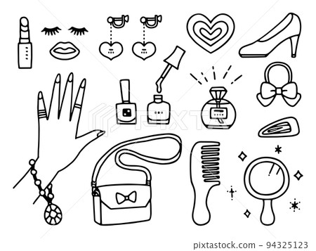 化妝品和時尚可愛裝飾插圖集/線條畫 94325123