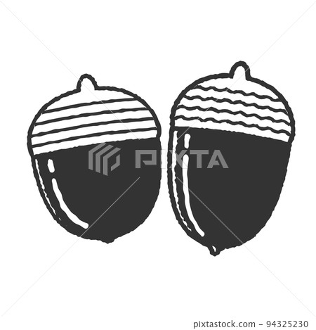 簡單橡子的手寫風格單色插圖 94325230