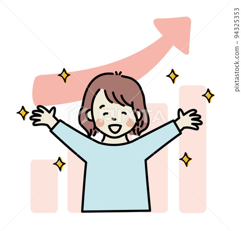 Graph rising banzai happy woman 94325353