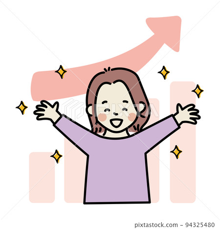 Graph rising banzai happy woman 94325480