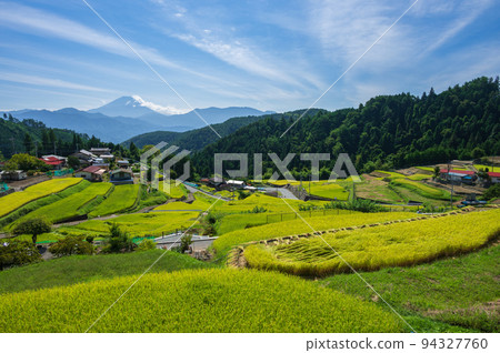 Terraced rice fields in Hirabayashi overlooking Mt. Fuji Terraced rice fields in Hirabayashi overlooking Mt. Fuji 94327760