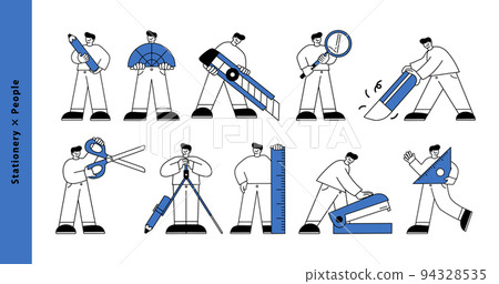Male character illustration set line drawing holding stationery Male character illustration set line drawing holding stationery 94328535